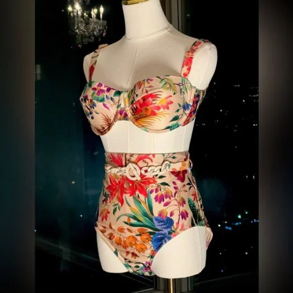 🆕 ZIMMERMANN 🧿NWOT Tropicana Balconette Bikini Top, High Cut Bottom Sz 4 US10 - Picture 7 of 16